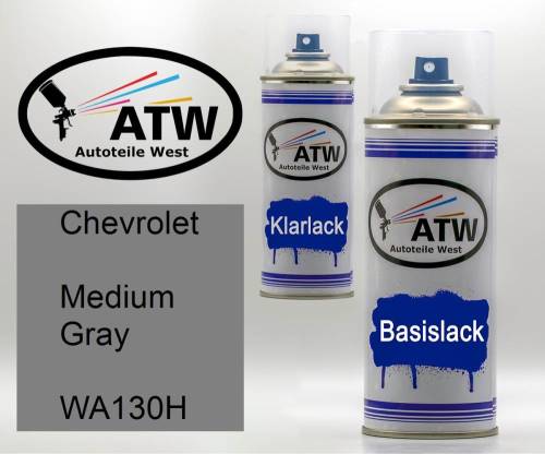 Chevrolet, Medium Gray, WA130H: 400ml Sprühdose + 400ml Klarlack - Set, von ATW Autoteile West.